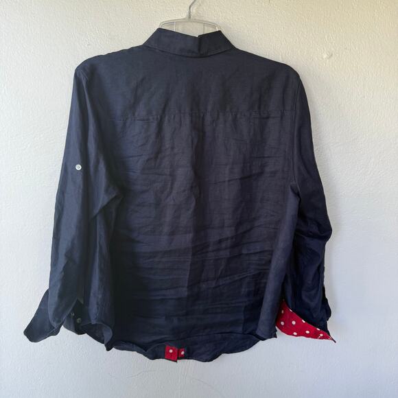 Lauren Ralph Lauren LINEN Navy Blue polkadot collar cuffs shirt size 1X - Picture 7 of 9